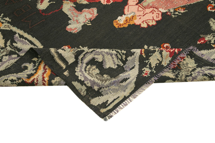 6x10 Black Vintage Moldovan Kilim Rug - 23303