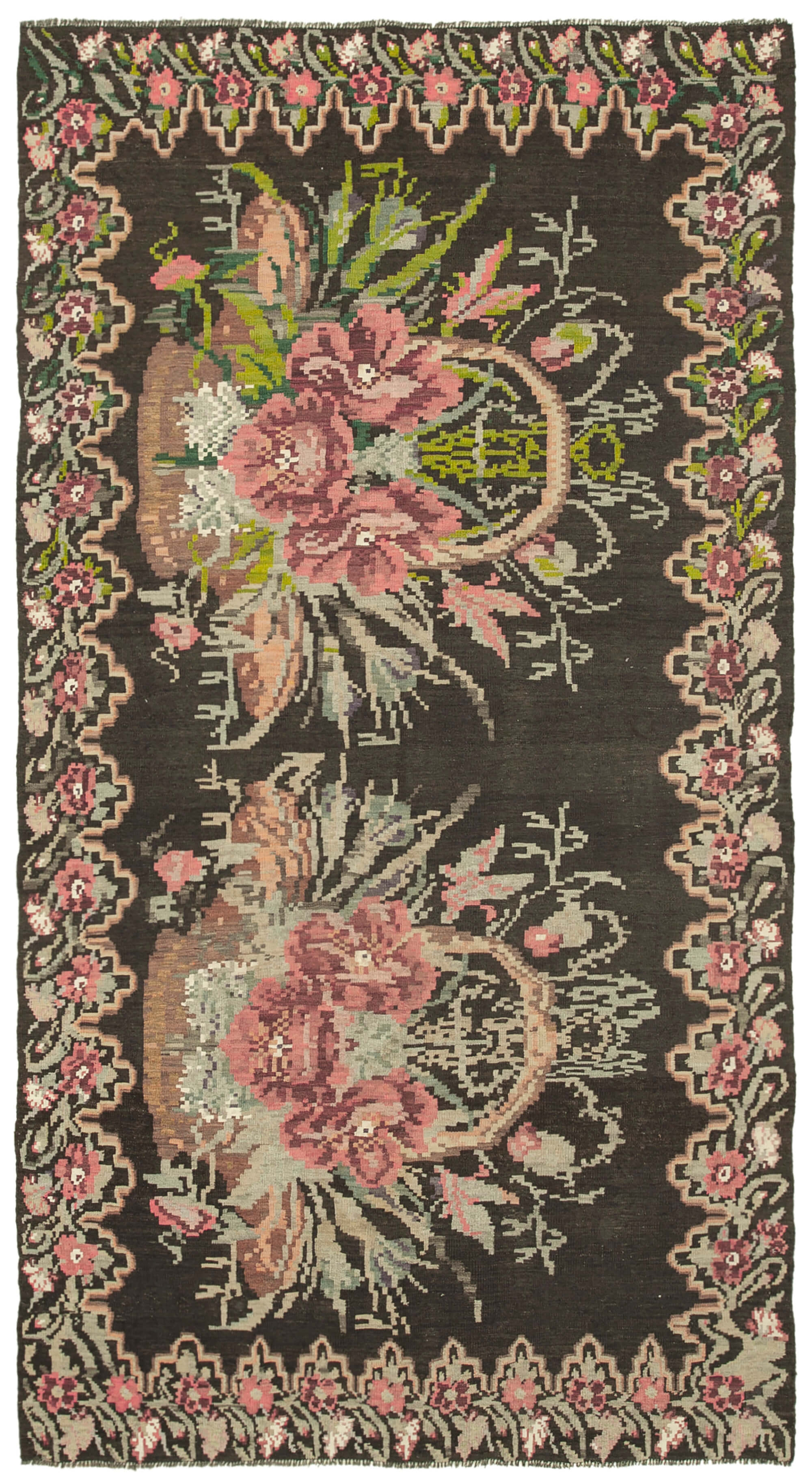 6x10 Black Vintage Moldovan Kilim Rug - 23311