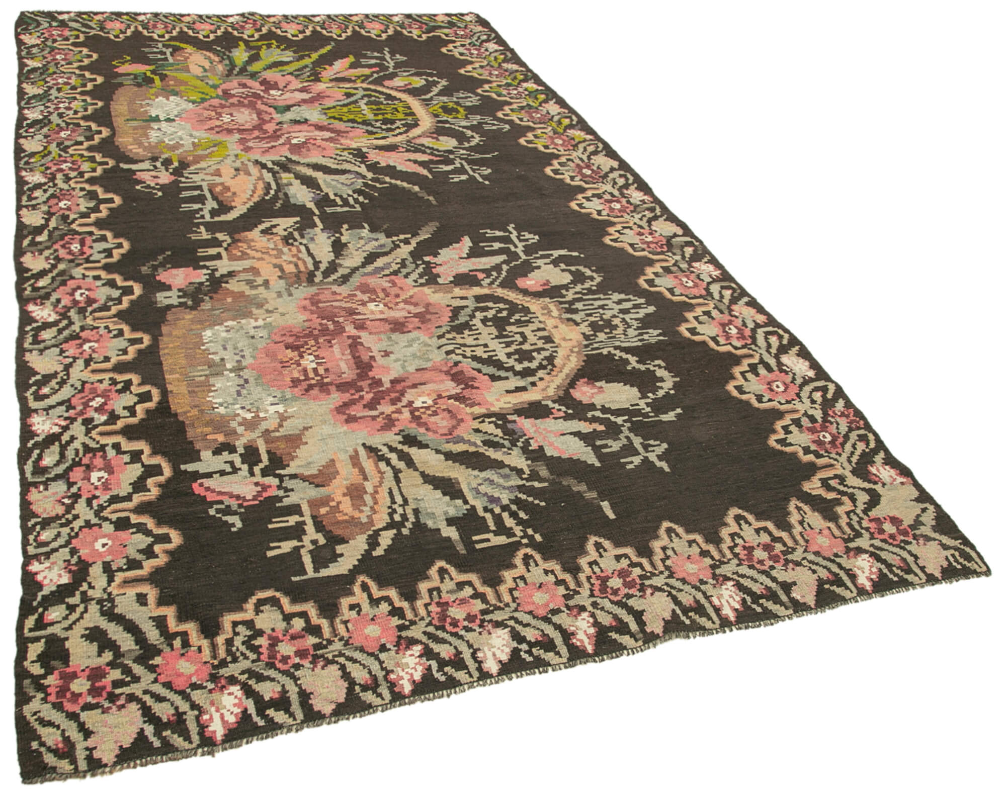 6x10 Black Vintage Moldovan Kilim Rug - 23311