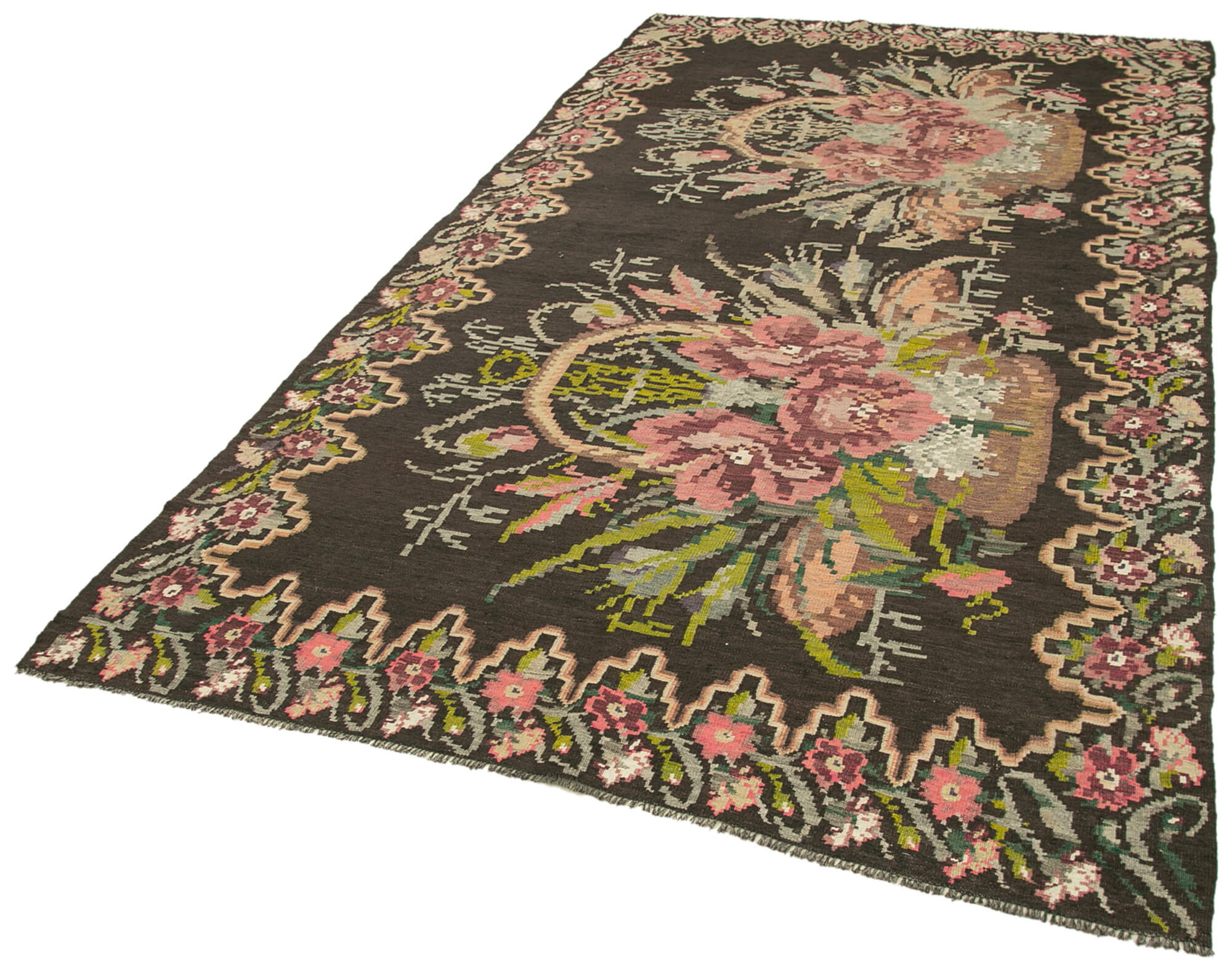 6x10 Black Vintage Moldovan Kilim Rug - 23311
