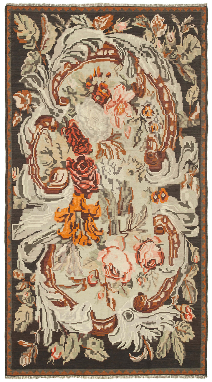 6x10 Black Vintage Moldovan Kilim Rug - 23320