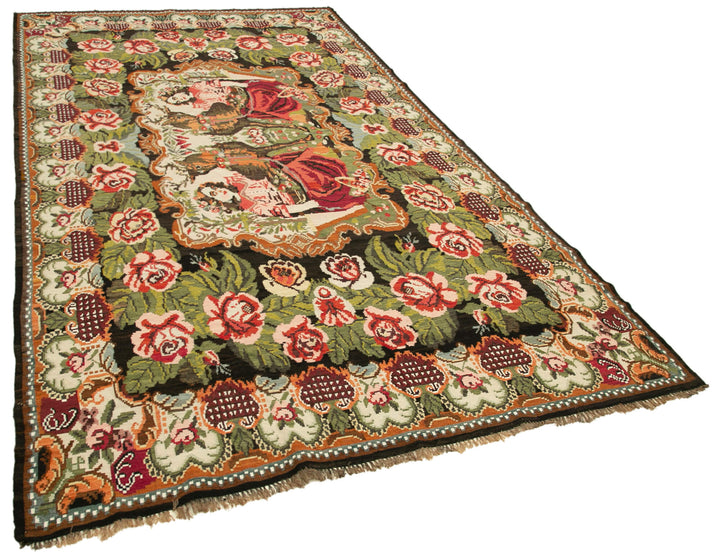 6x11 Black Vintage Moldovan Kilim Rug - 23321