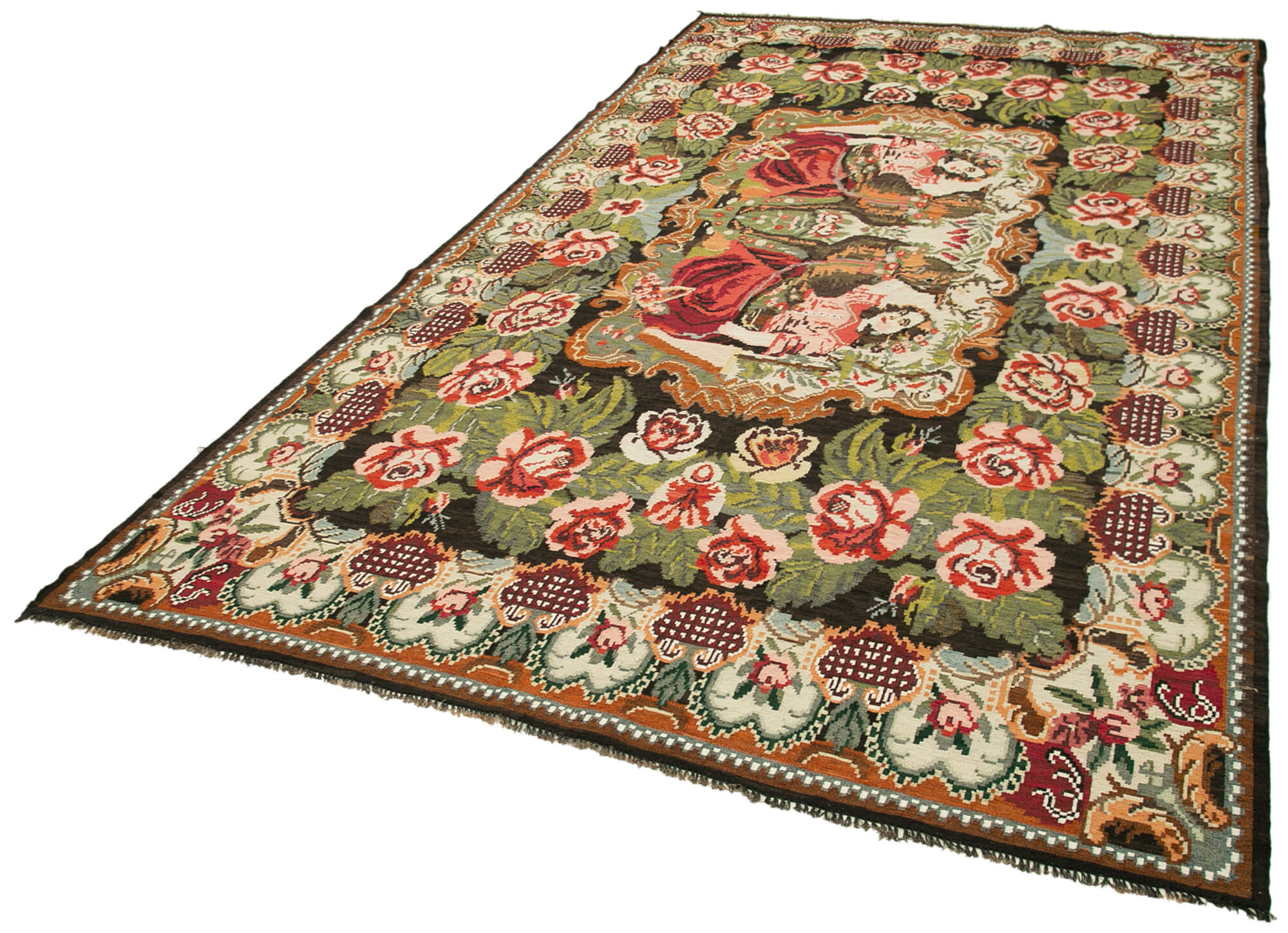 6x11 Black Vintage Moldovan Kilim Rug - 23321