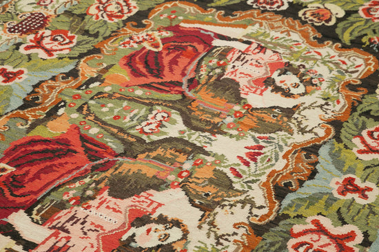 6x11 Black Vintage Moldovan Kilim Rug - 23321