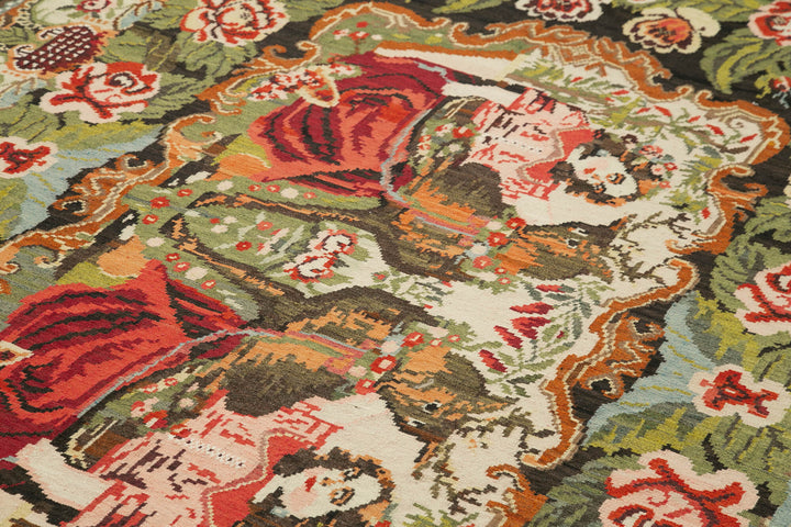 6x11 Black Vintage Moldovan Kilim Rug - 23321