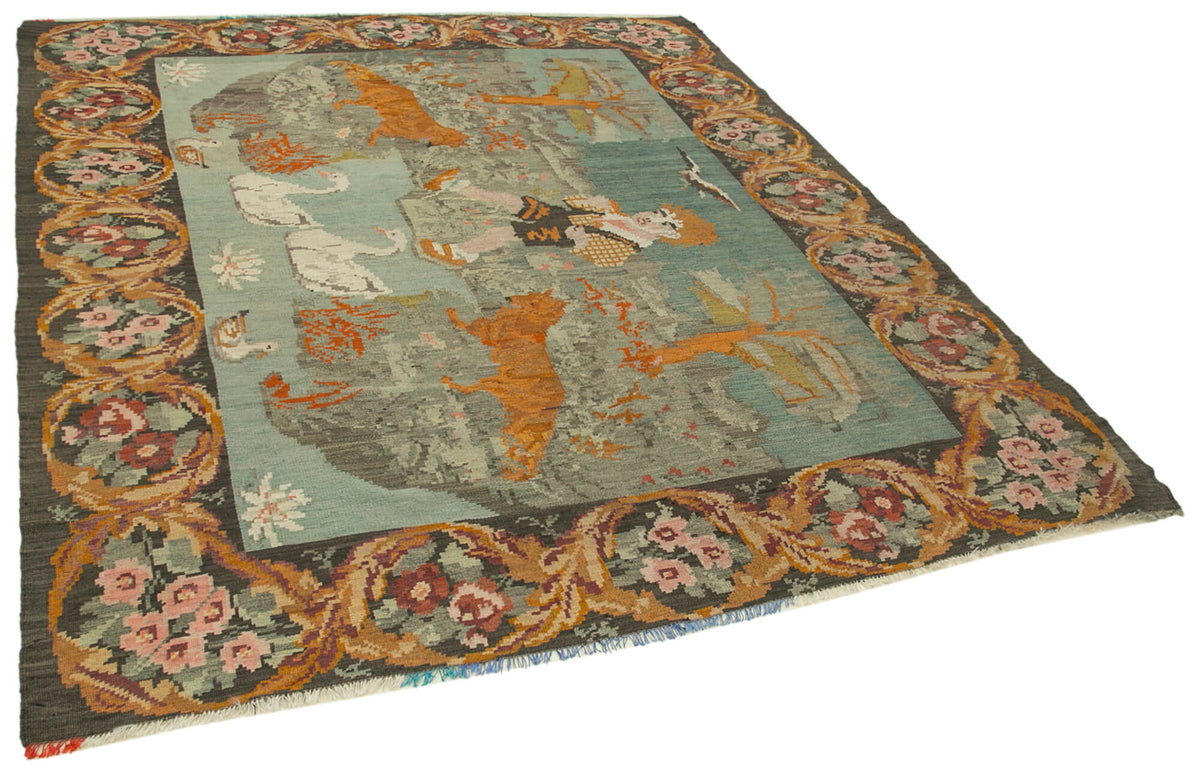 7x8 Brown Vintage Moldovan Kilim Rug - 23325
