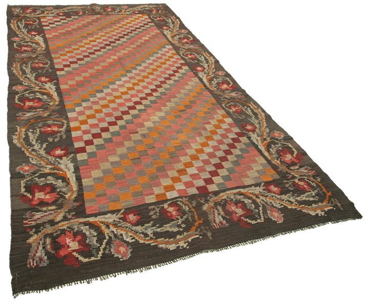 5x10 Brown Vintage Moldovan Kilim Rug - 23327