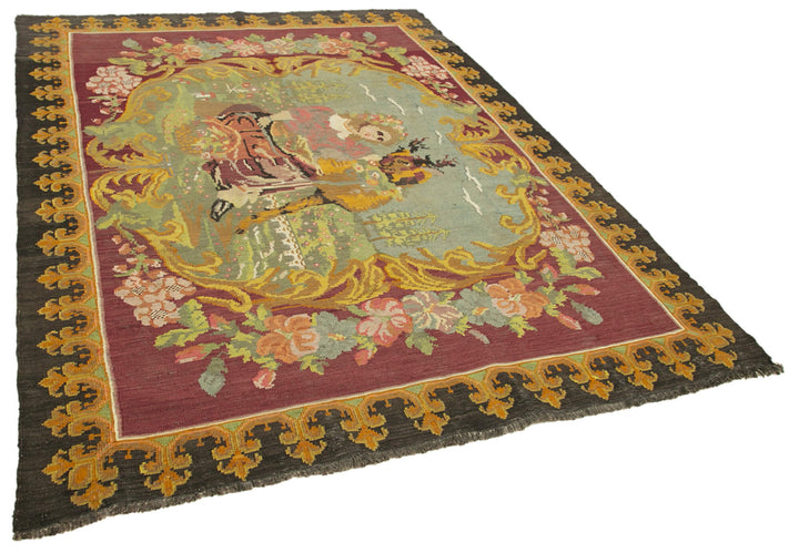 6x8 Black Vintage Moldovan Kilim Rug - 23331