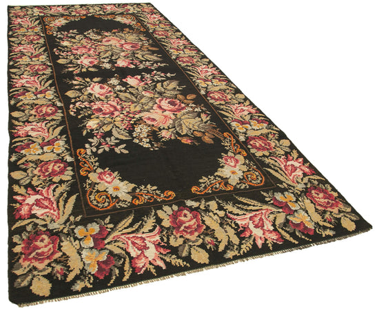 5x13 Black Rose Kilim Runner Rug - 23337