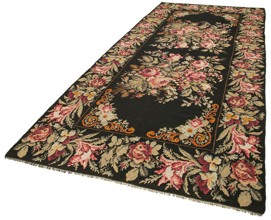 5x13 Black Rose Kilim Runner Rug - 23337