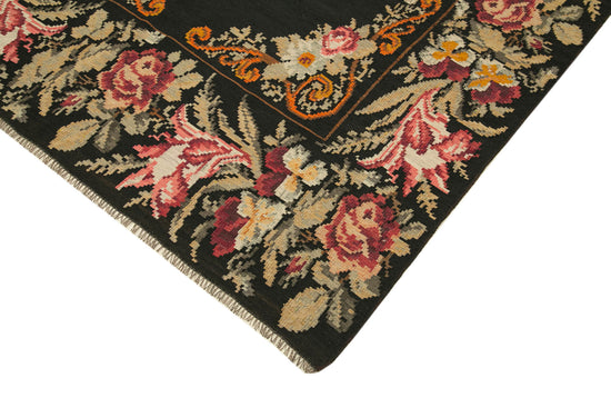 5x13 Black Rose Kilim Runner Rug - 23337