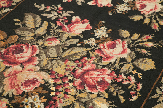 5x13 Black Rose Kilim Runner Rug - 23337