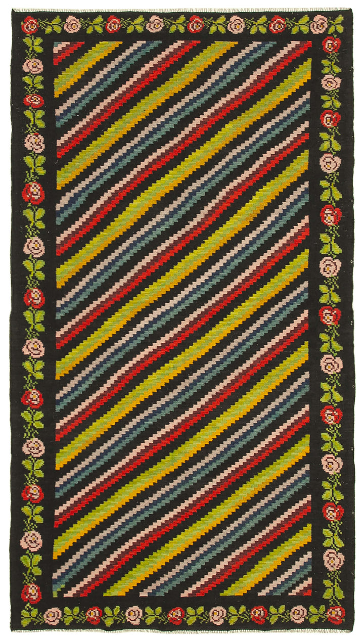 6x10 Black Vintage Moldovan Kilim Rug - 23341