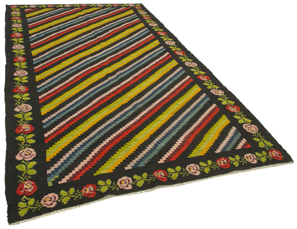 6x10 Black Vintage Moldovan Kilim Rug - 23341