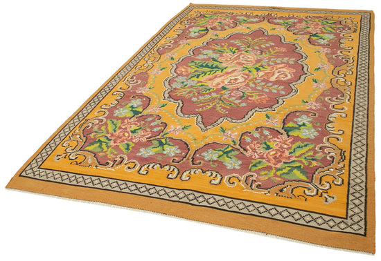 6x10 Yellow Vintage Moldovan Kilim Rug - 23354