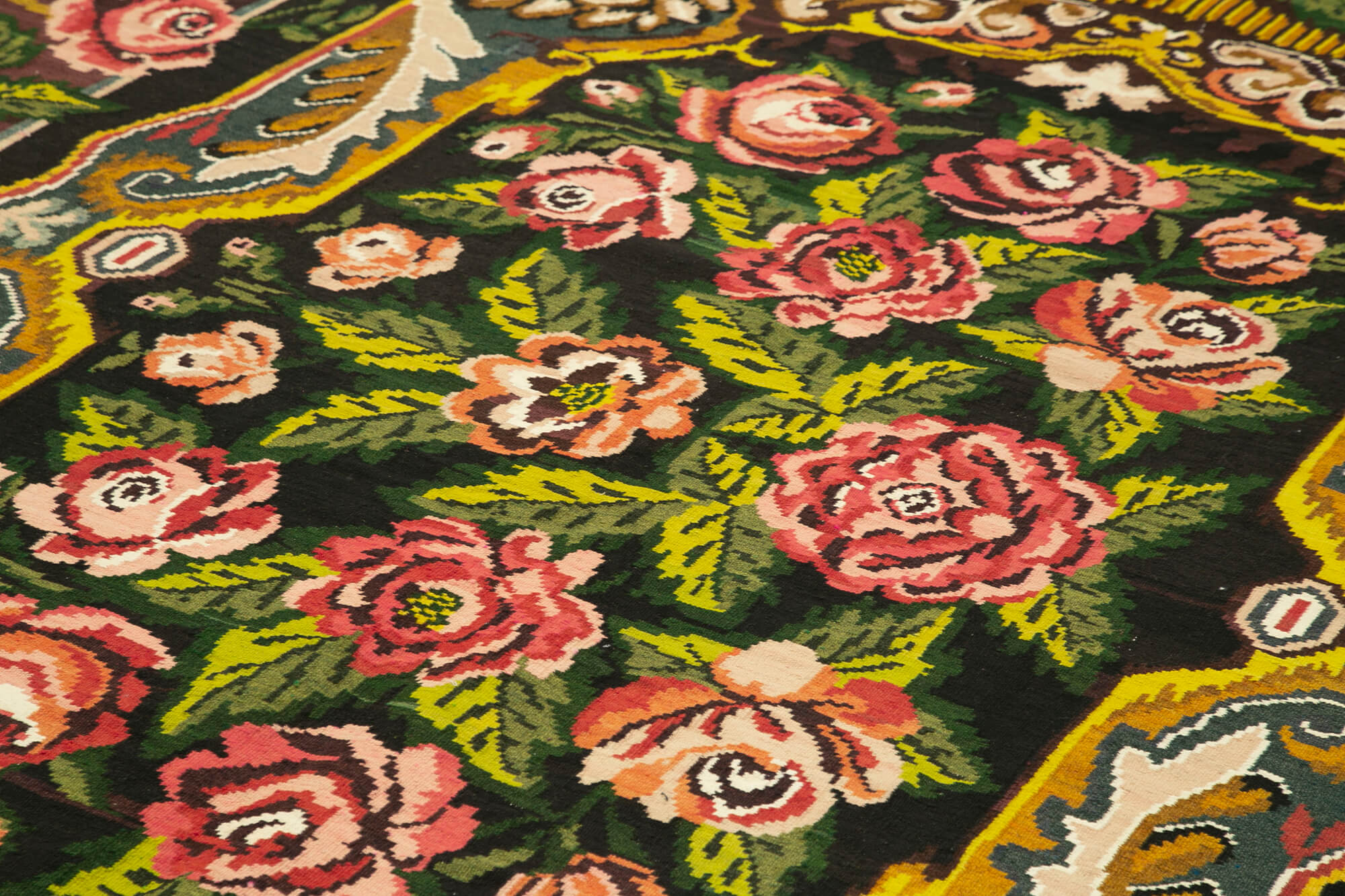 7x12 Black Vintage Moldovan Kilim Rug - 23355