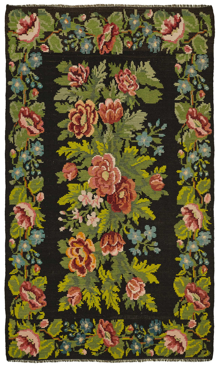 6x10 Black Vintage Moldovan Kilim Rug - 23357
