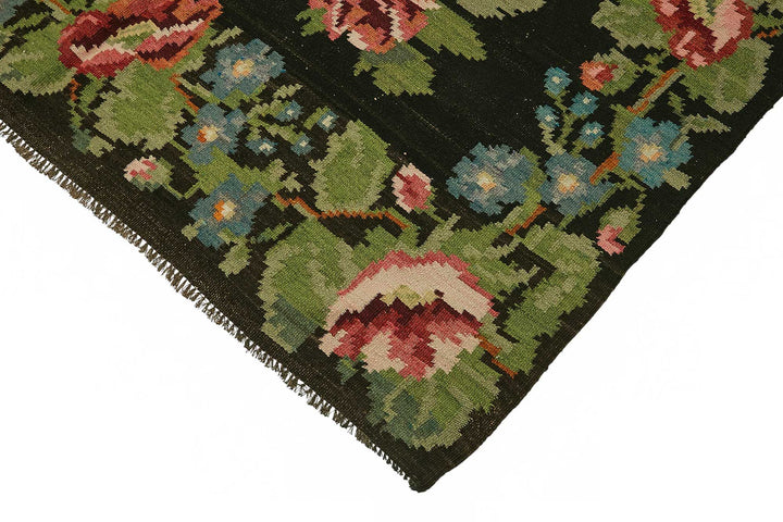 6x10 Black Vintage Moldovan Kilim Rug - 23357