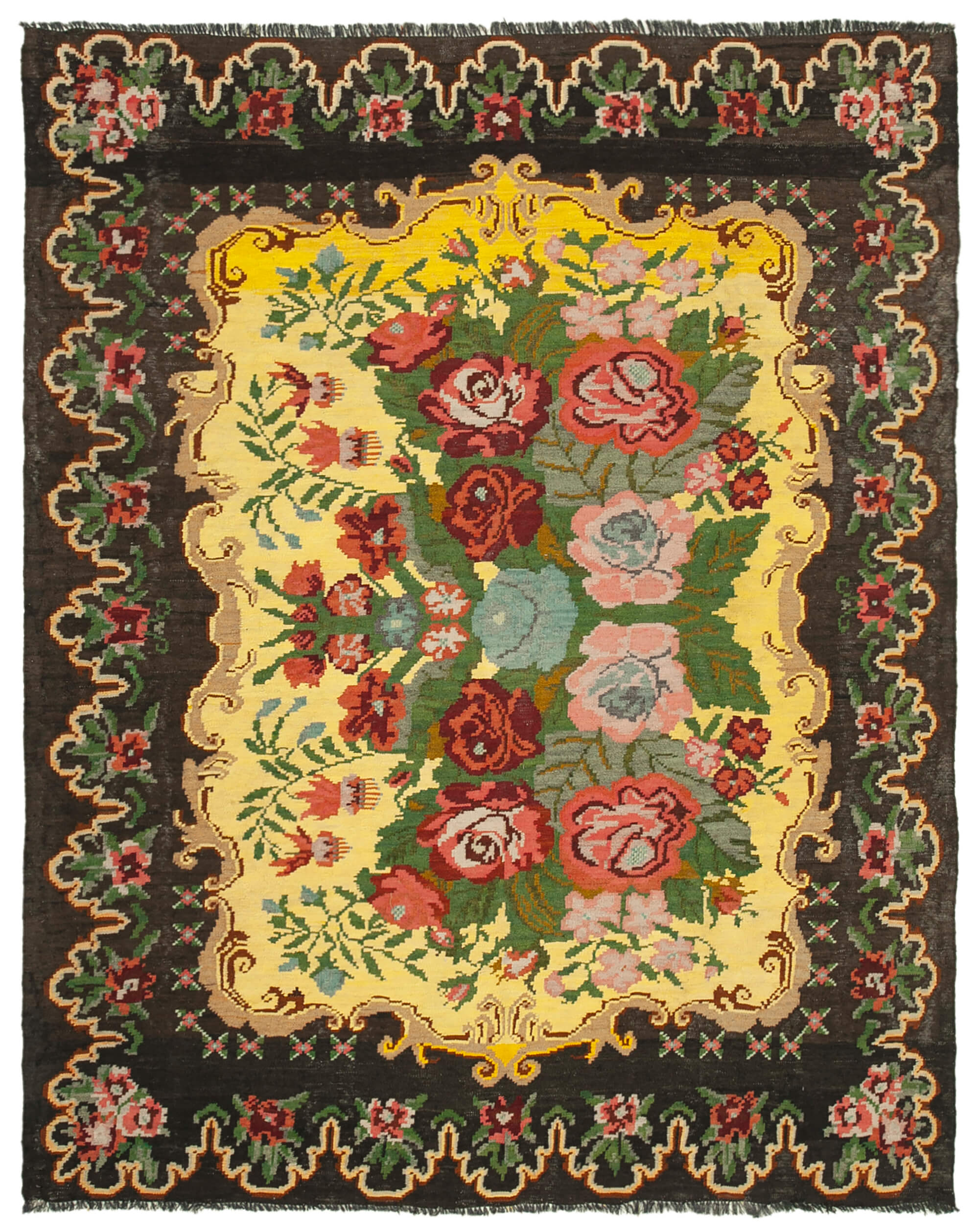 7x8 Brown Vintage Moldovan Kilim Rug - 23362