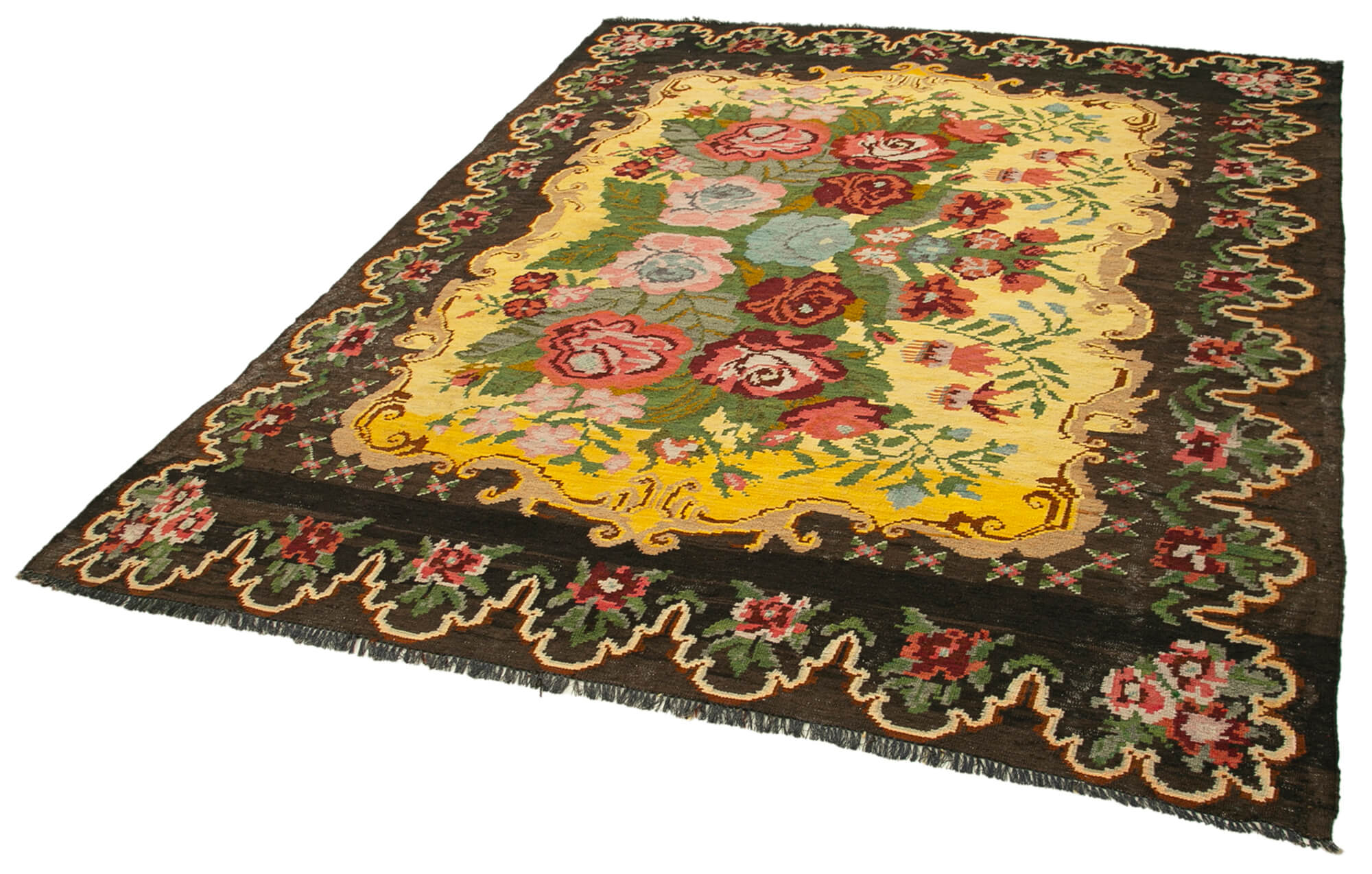 7x8 Brown Vintage Moldovan Kilim Rug - 23362