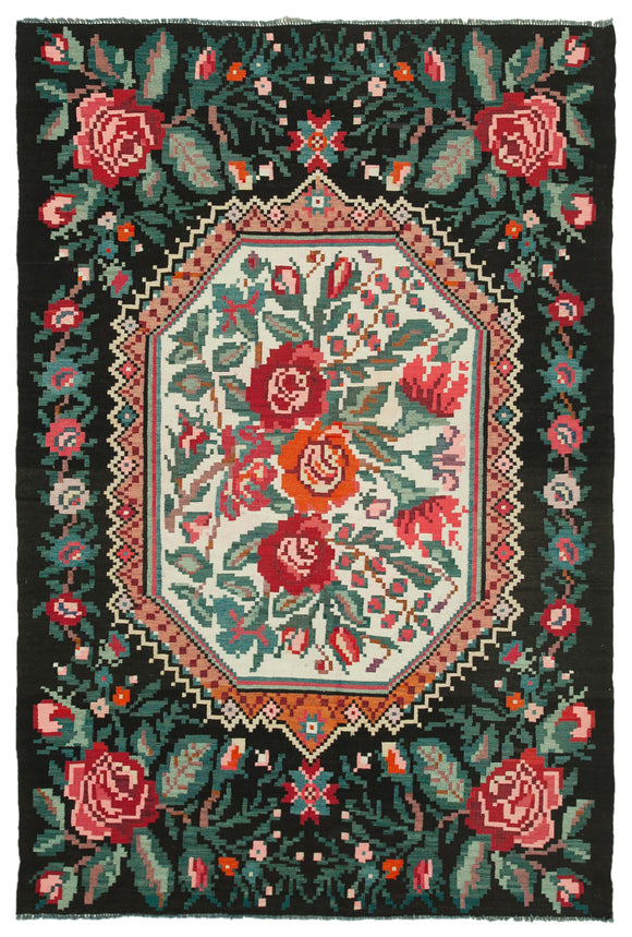 6x9 Black Vintage Moldovan Kilim Rug - 23363