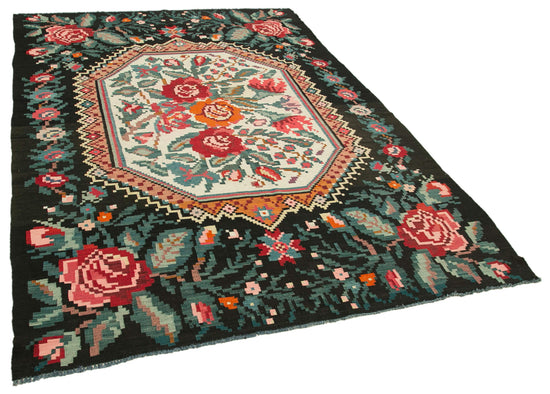 6x9 Black Vintage Moldovan Kilim Rug - 23363