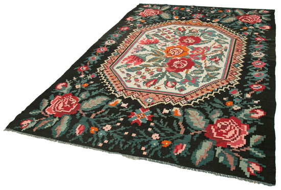 6x9 Black Vintage Moldovan Kilim Rug - 23363