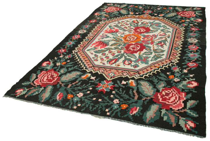 6x9 Black Vintage Moldovan Kilim Rug - 23363