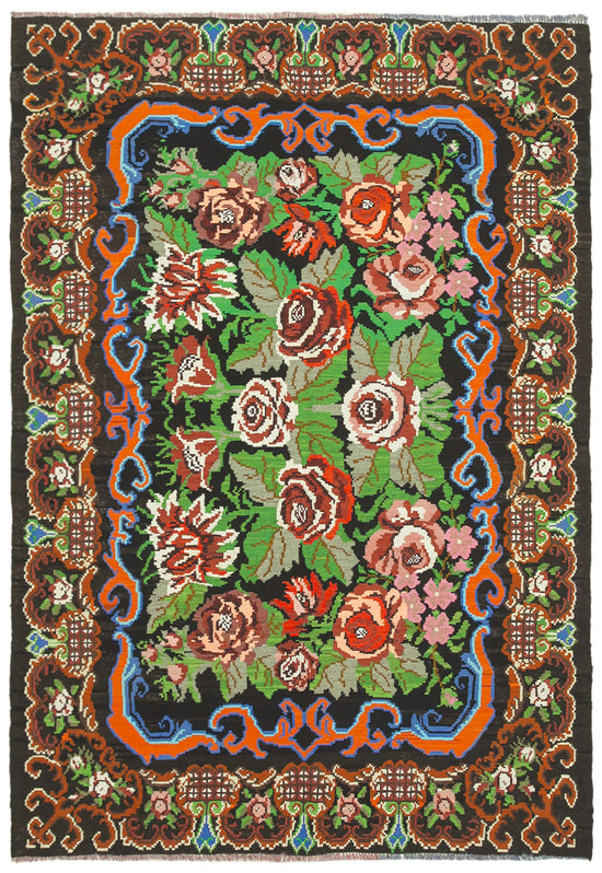 6x9 Black Vintage Moldovan Kilim Rug - 23367