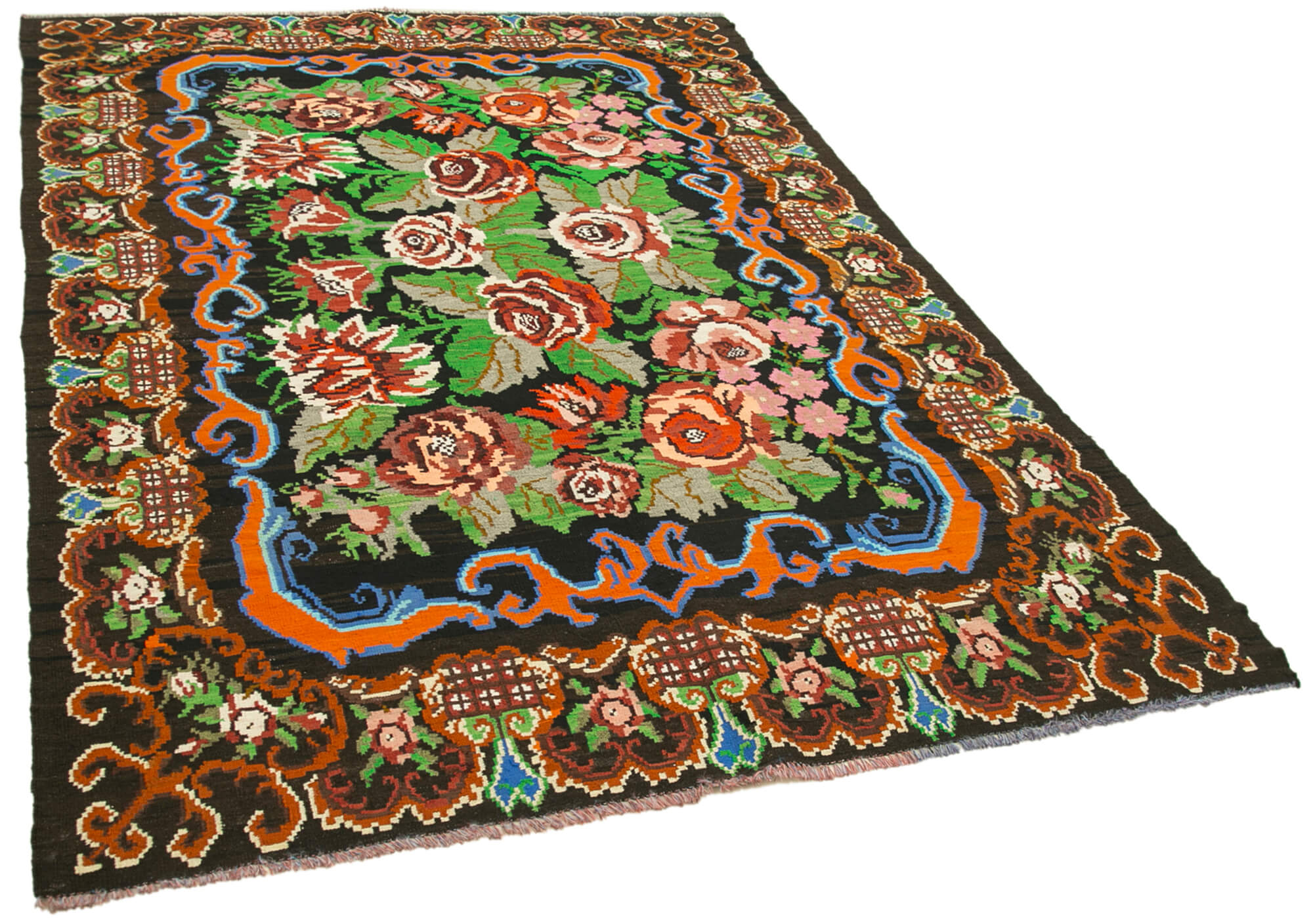 6x9 Black Vintage Moldovan Kilim Rug - 23367