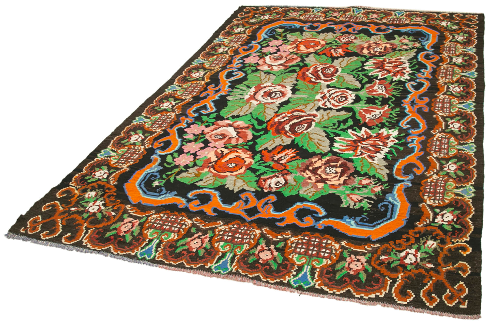 6x9 Black Vintage Moldovan Kilim Rug - 23367