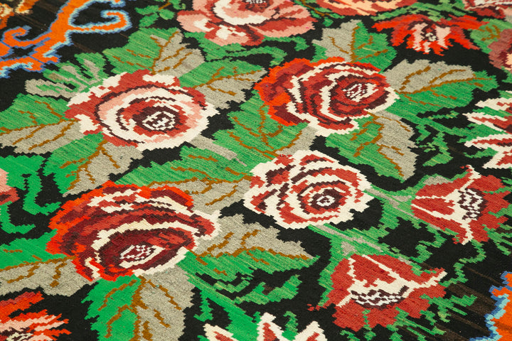 6x9 Black Vintage Moldovan Kilim Rug - 23367