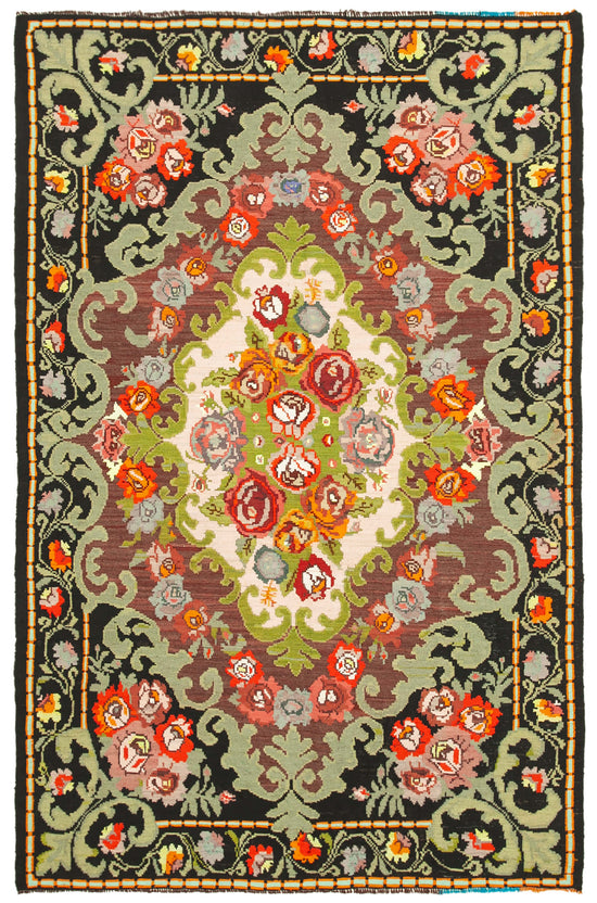 7x10 Black Vintage Moldovan Kilim Rug - 23374