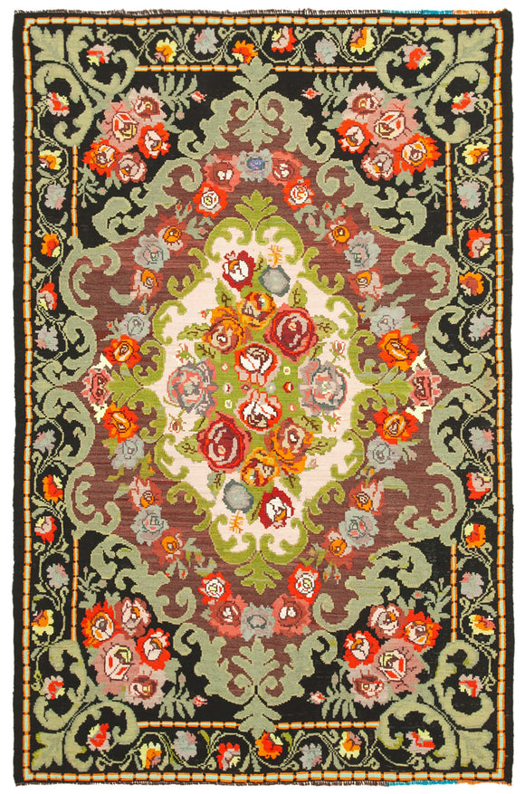 7x10 Black Vintage Moldovan Kilim Rug - 23374