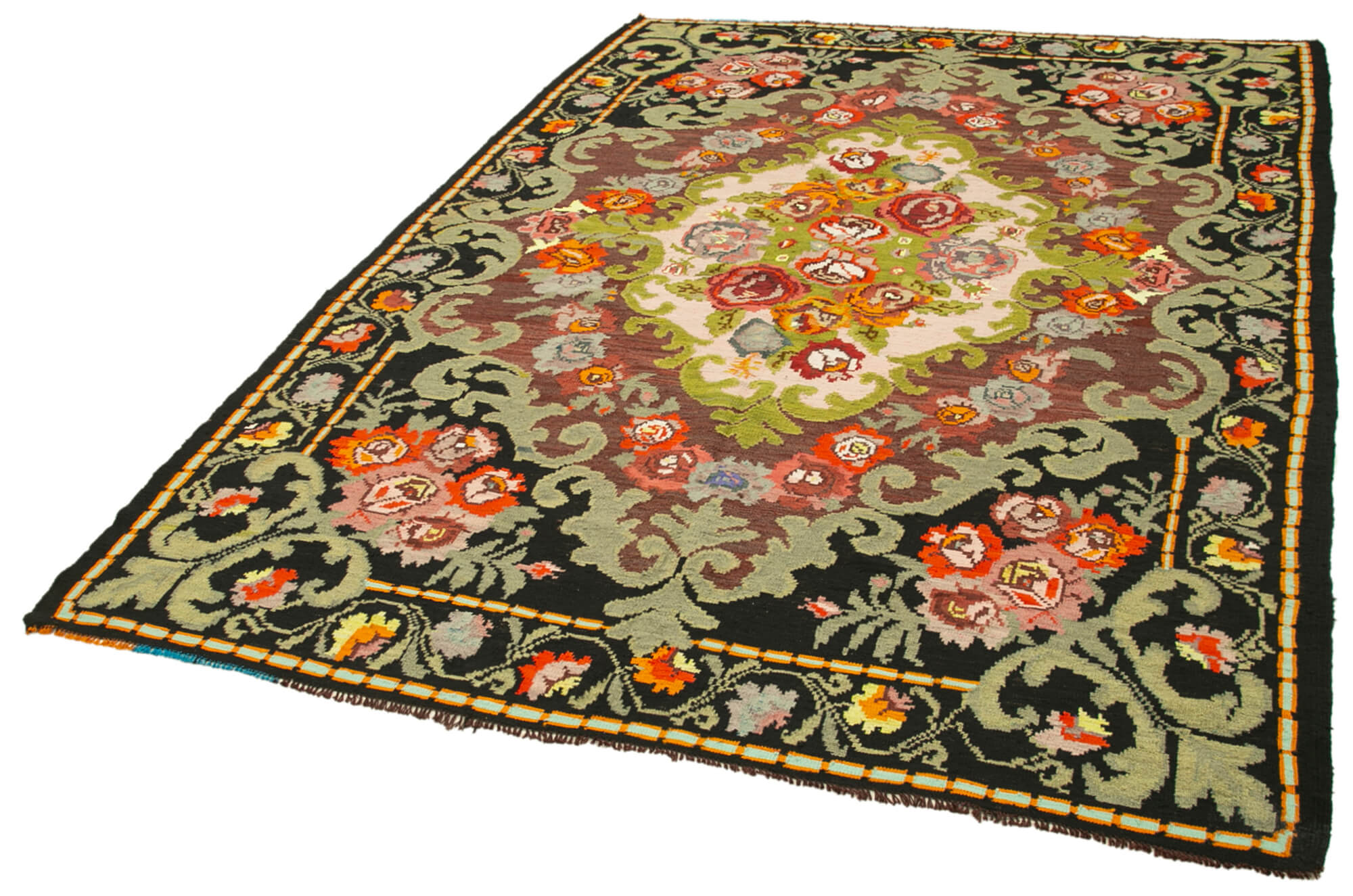 7x10 Black Vintage Moldovan Kilim Rug - 23374