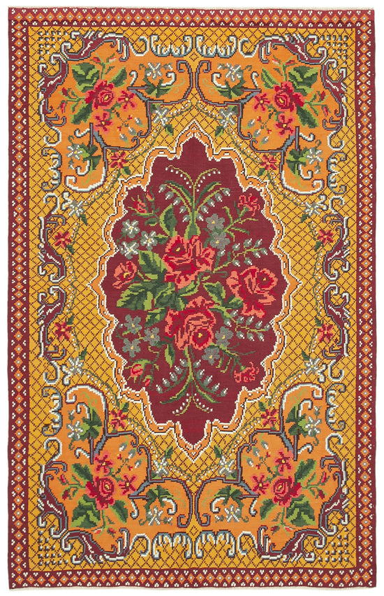 6x10 Yellow Vintage Moldovan Kilim Rug - 23377