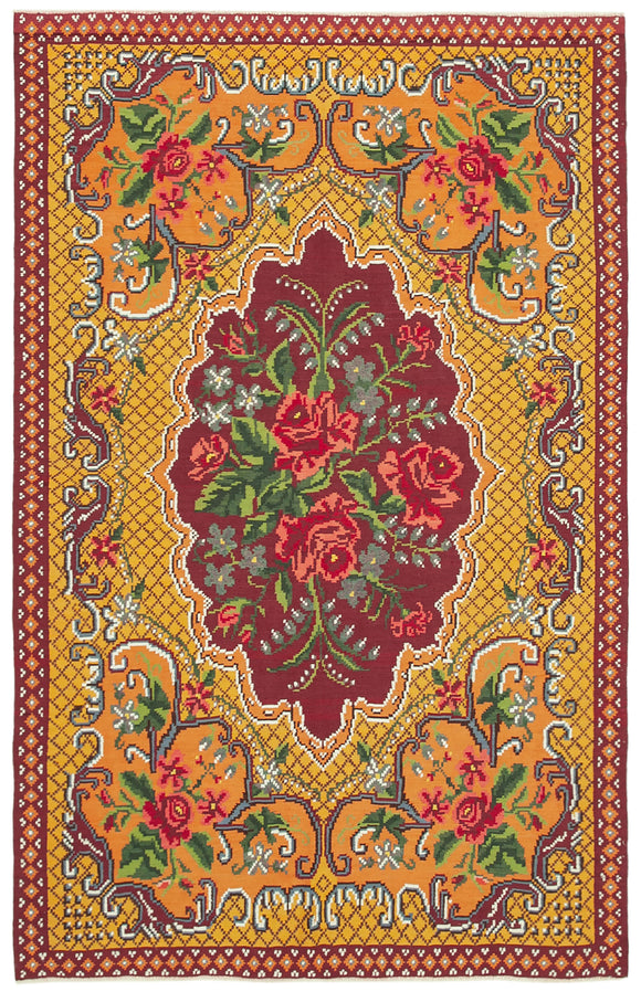 6x10 Yellow Vintage Moldovan Kilim Rug - 23377