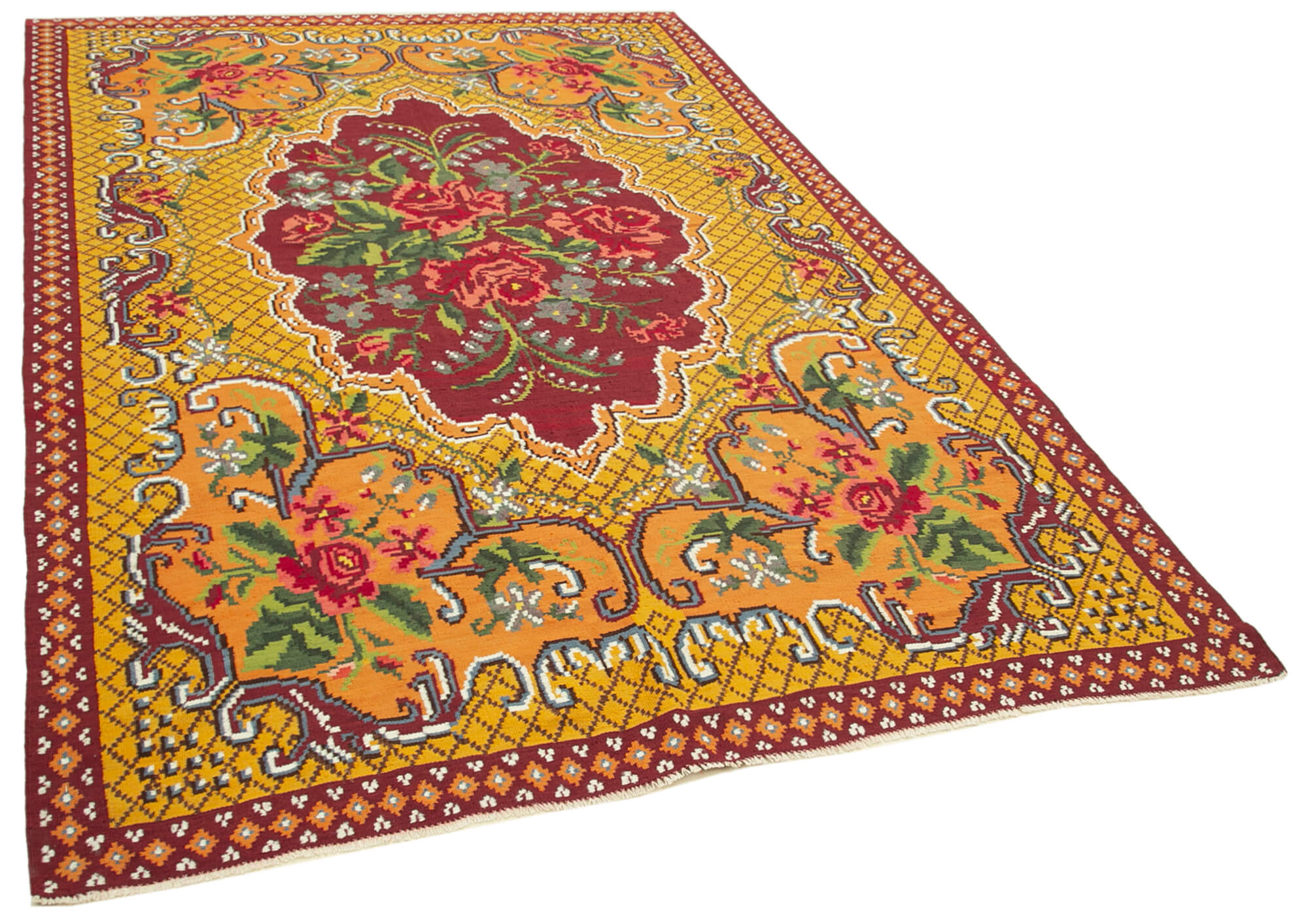 6x10 Yellow Vintage Moldovan Kilim Rug - 23377