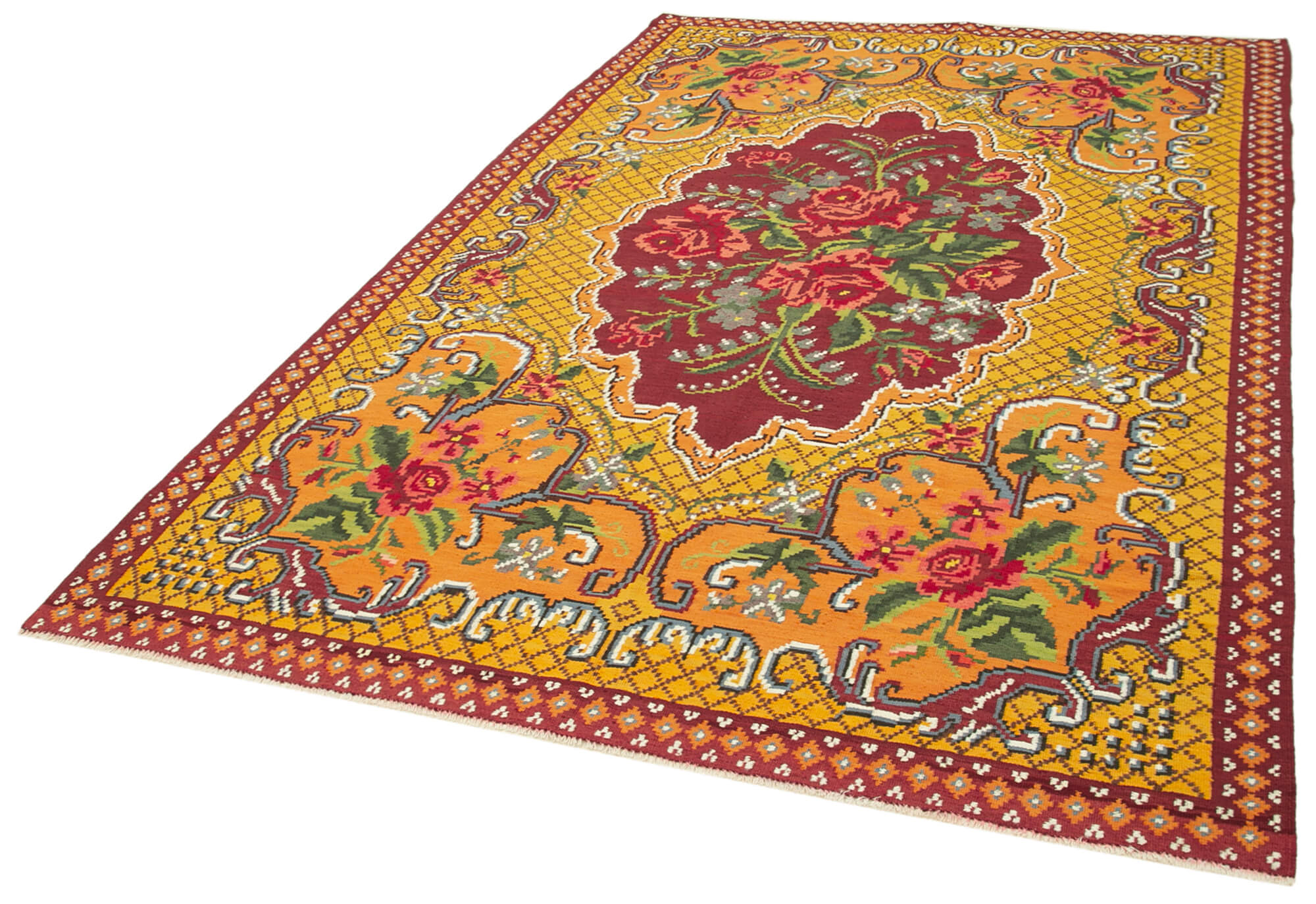 6x10 Yellow Vintage Moldovan Kilim Rug - 23377