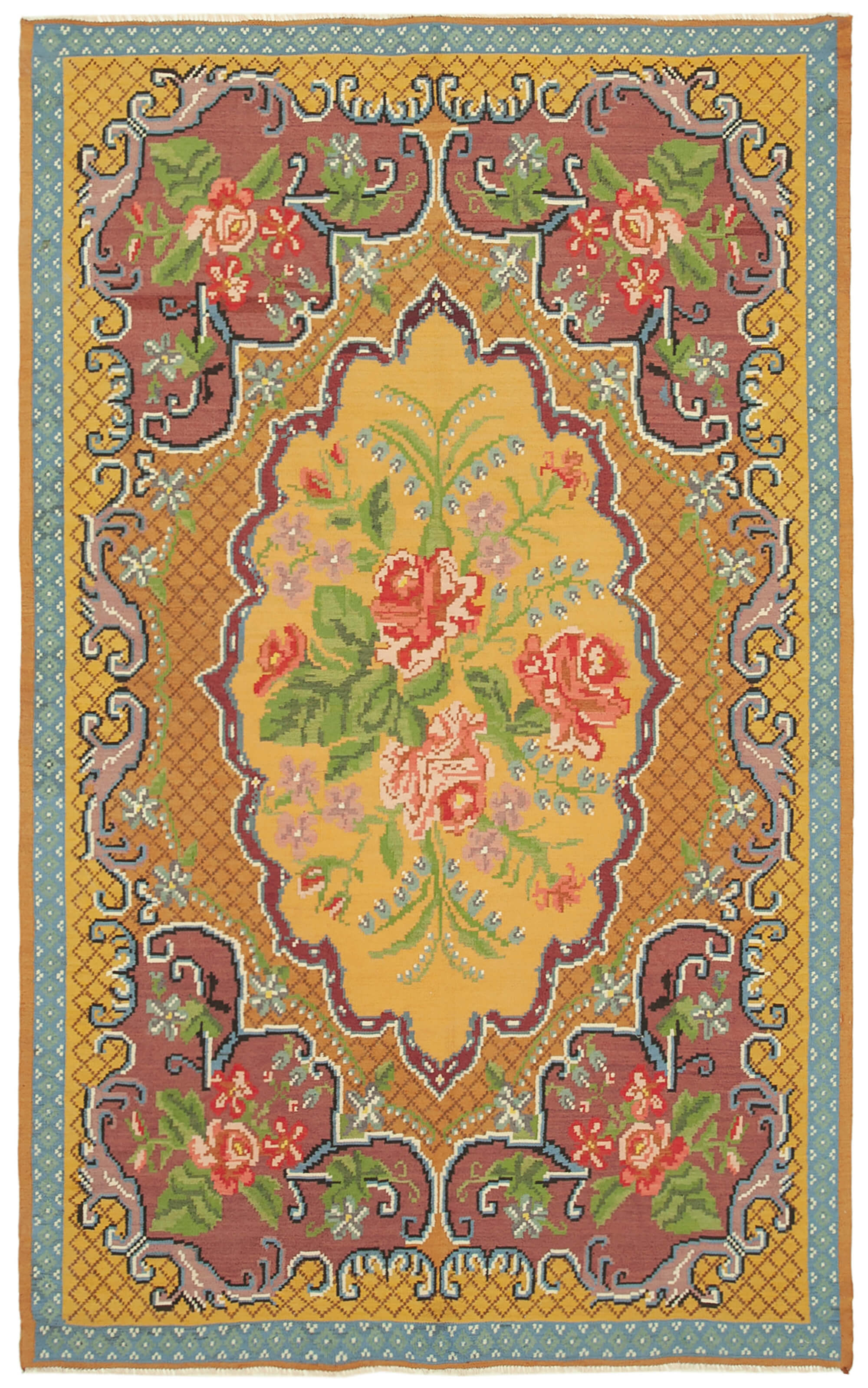 6x10 Yellow Vintage Moldovan Kilim Rug - 23379
