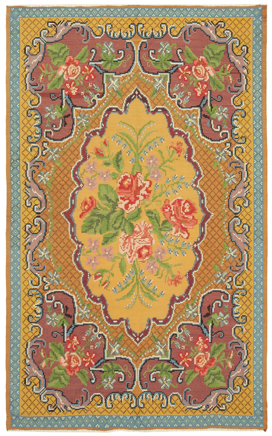 6x10 Yellow Vintage Moldovan Kilim Rug - 23379