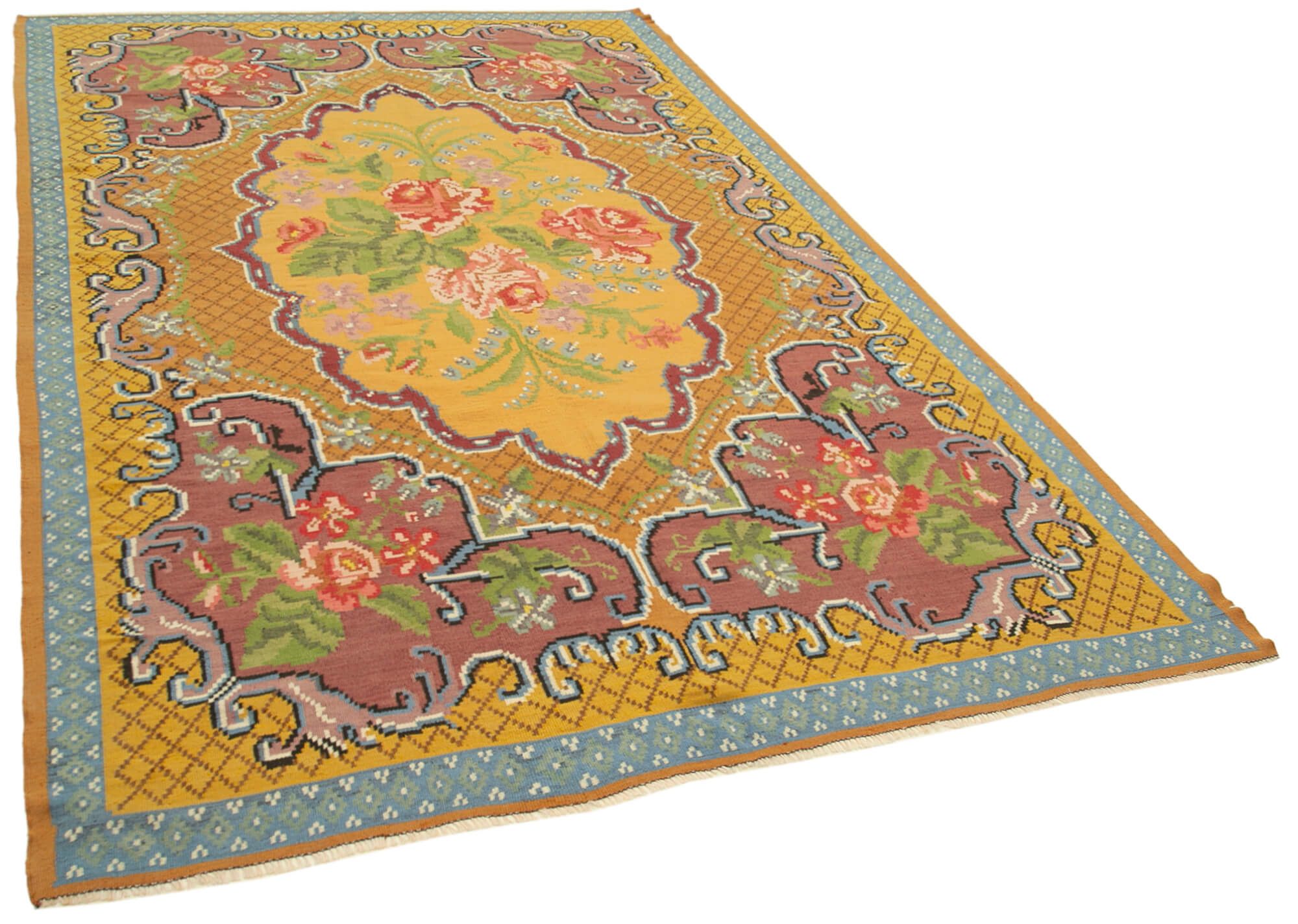 6x10 Yellow Vintage Moldovan Kilim Rug - 23379