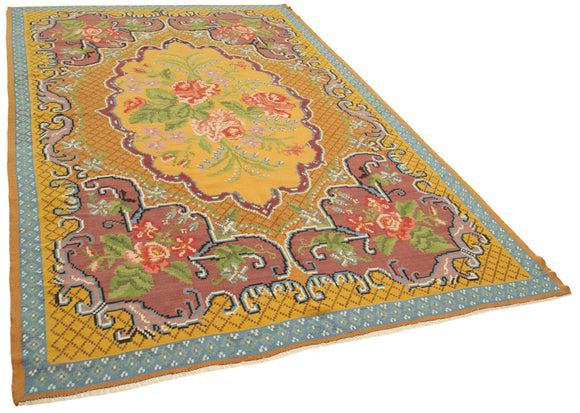 6x10 Yellow Vintage Moldovan Kilim Rug - 23379