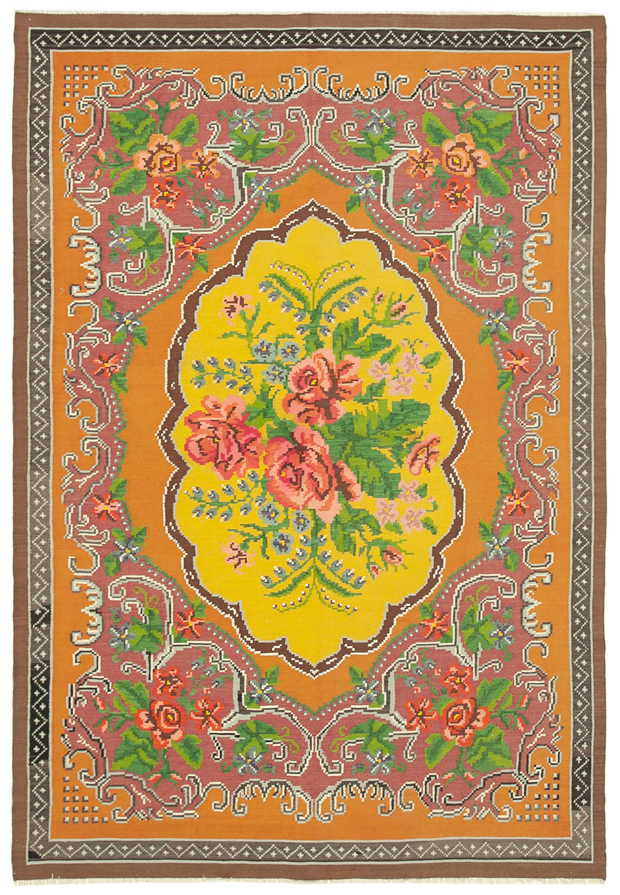 7x9 Yellow Vintage Moldovan Kilim Rug - 23380
