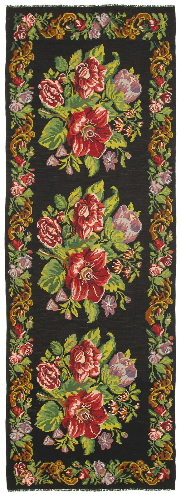6x17 Black Rose Kilim Runner Rug - 23392