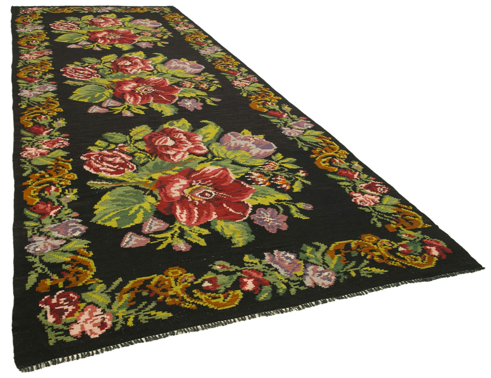 6x17 Black Rose Kilim Runner Rug - 23392