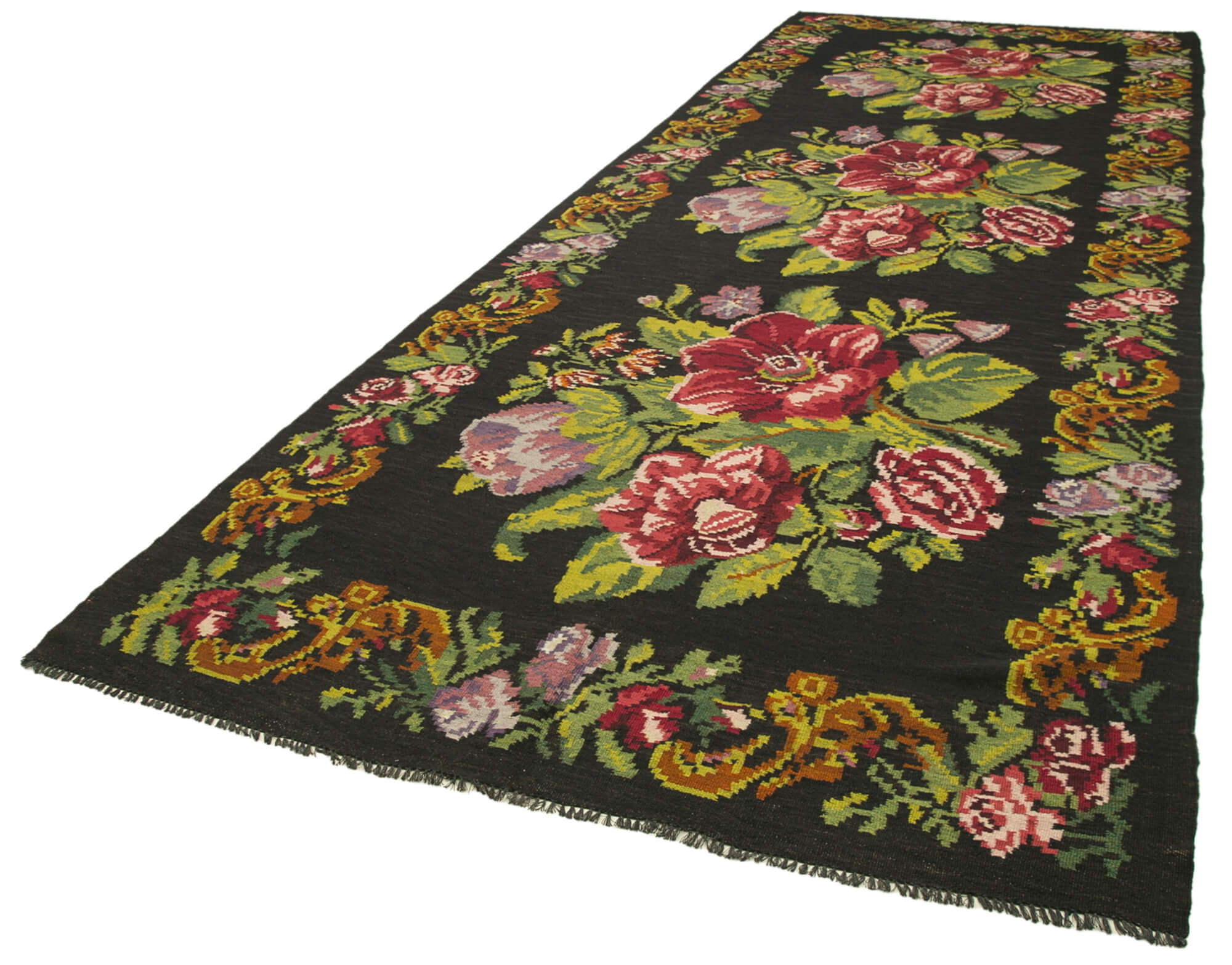 6x17 Black Rose Kilim Runner Rug - 23392