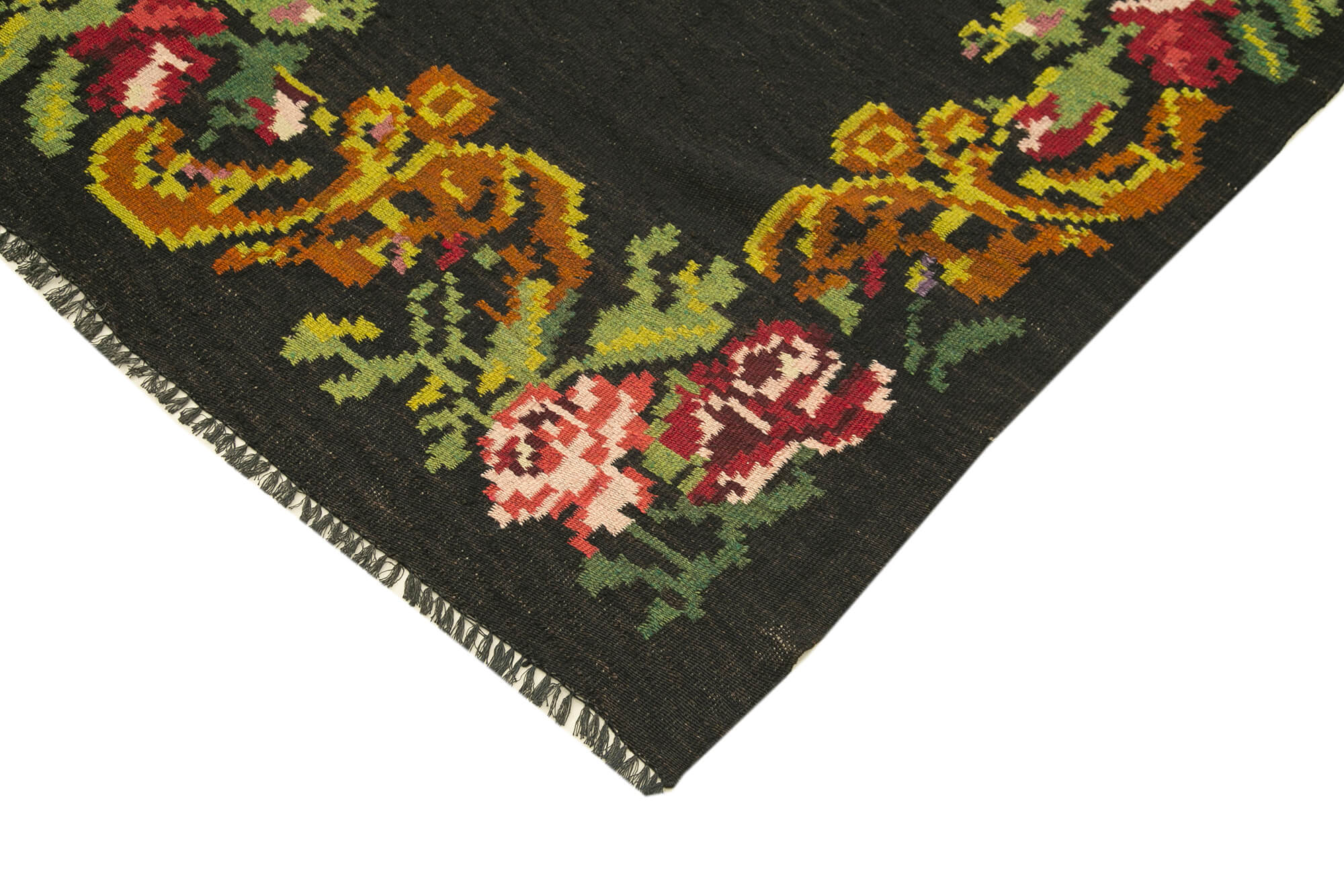 6x17 Black Rose Kilim Runner Rug - 23392