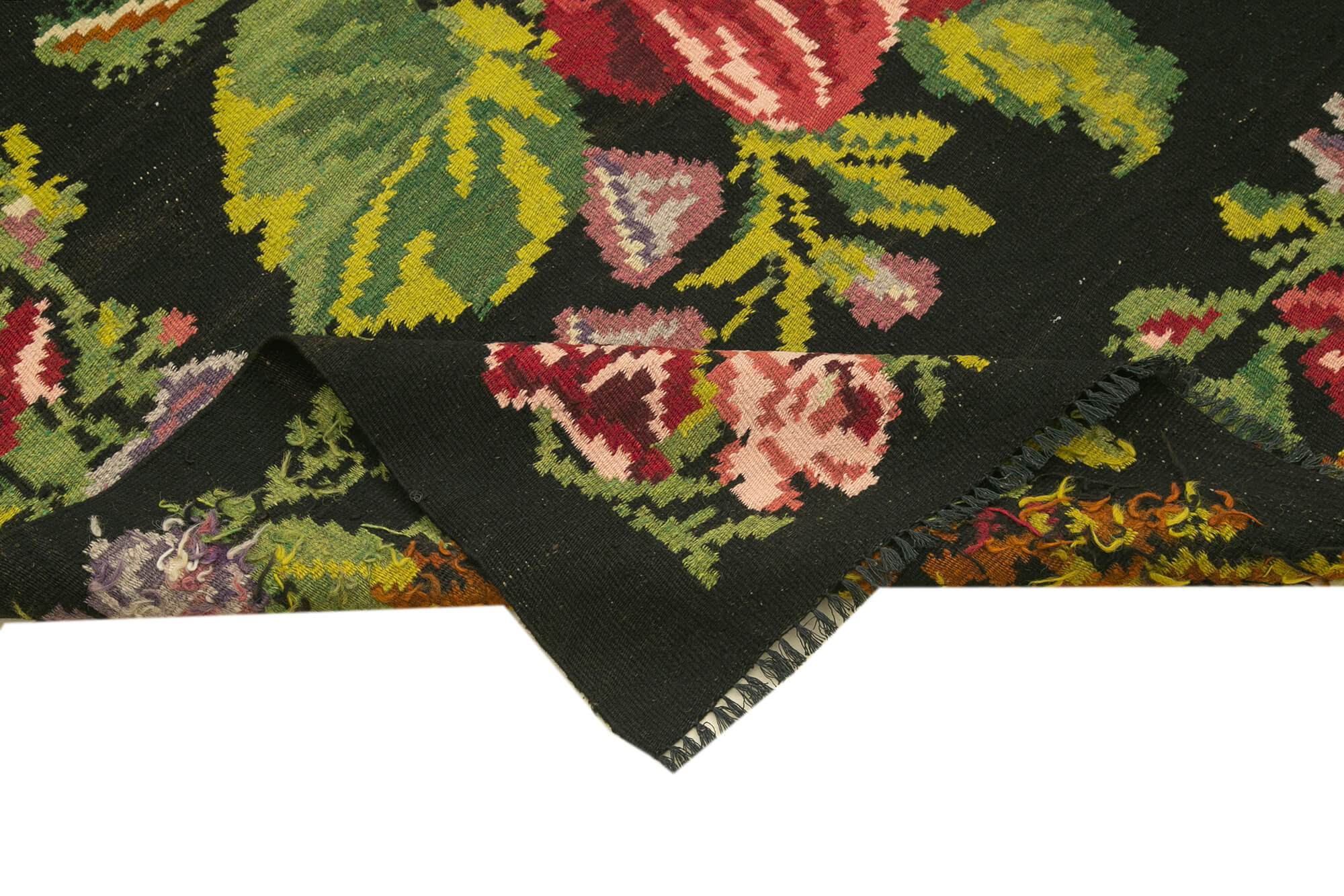 6x17 Black Rose Kilim Runner Rug - 23392