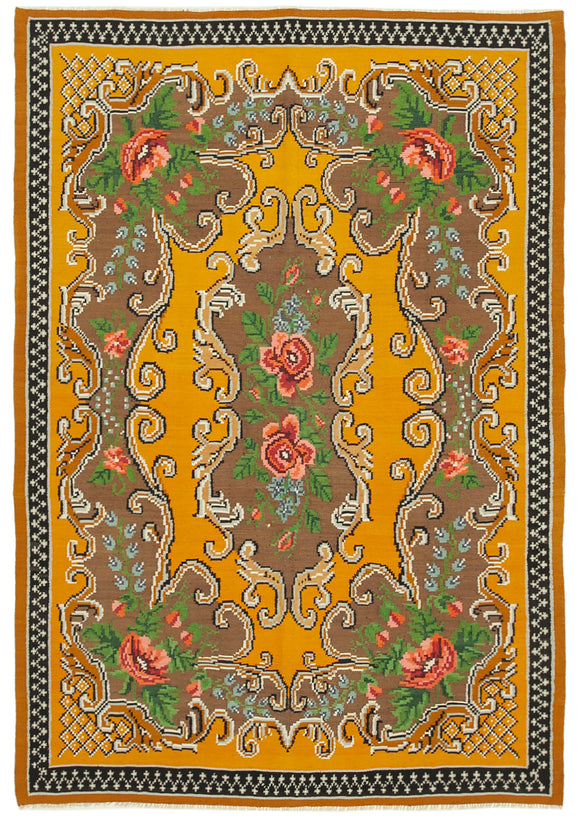 6x9 Yellow Vintage Moldovan Kilim Rug - 23396